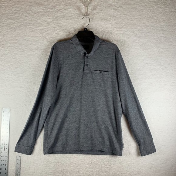 Ted Baker Polo Shirt Men's 6 Gray Printed‎ Pocket Collared Long Sleeve 8399 - Picture 1 of 6